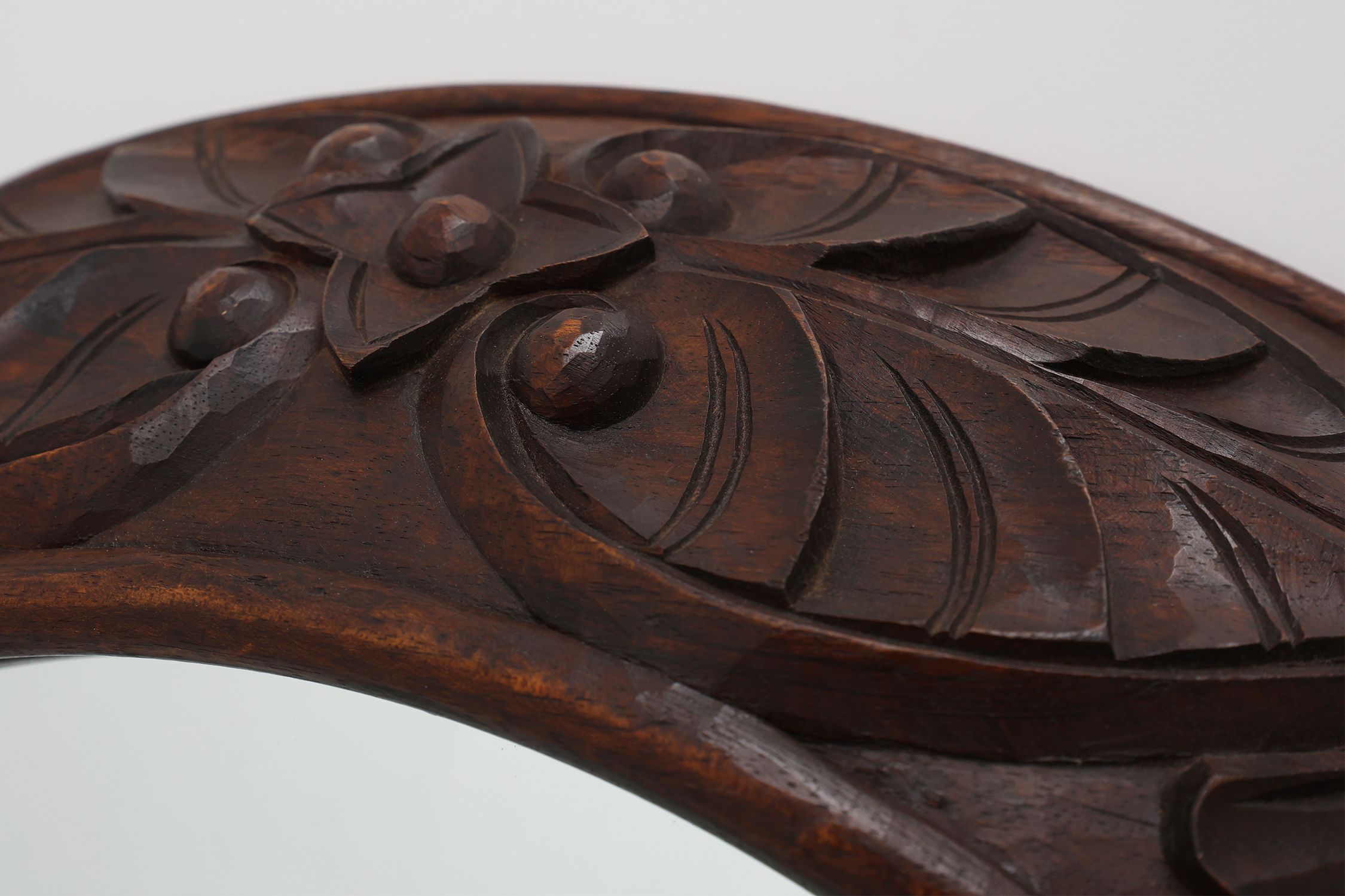 Large oak rustic wall mirror with floral carvings, France 1900sthumbnail